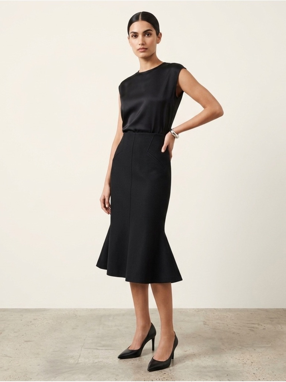 Alaia Wool Blend A-Line Knee-Length Black Flared Skirt Size M